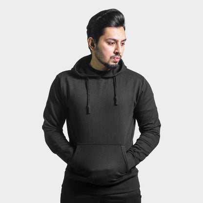 Unisex Round Neck Solid Black Hoodie