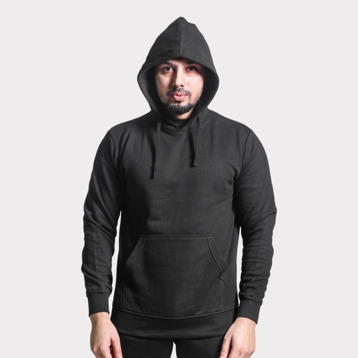 Unisex Round Neck Solid Black Hoodie – Wear To Fit