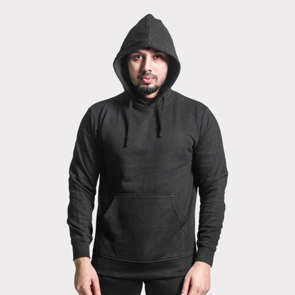 Unisex Round Neck Solid Black Hoodie