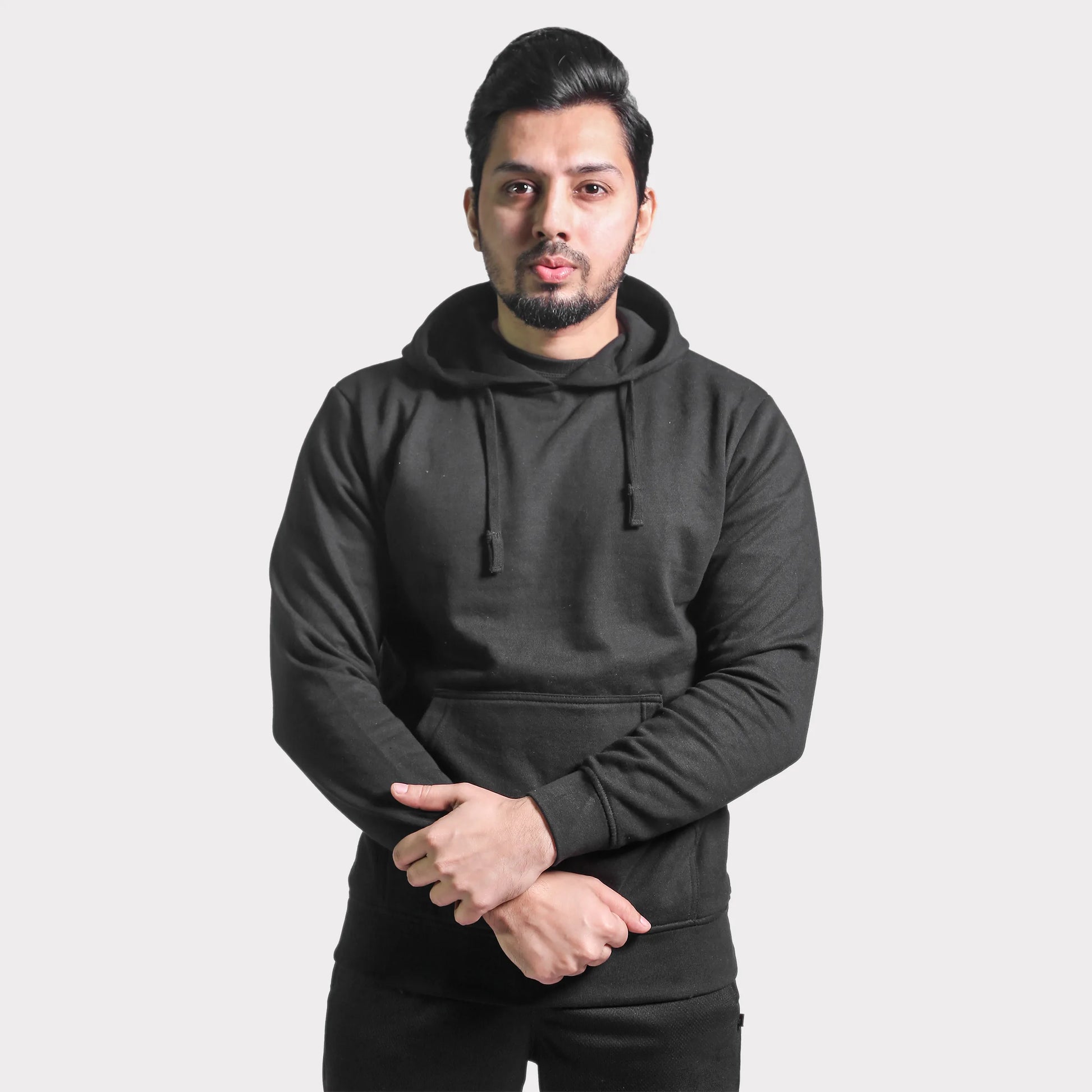 Unisex Round Neck Solid Black Hoodie – Wear To Fit