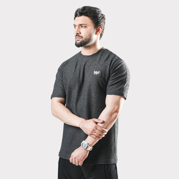 Charcoal Cotton Knit Relaxed Fit T-Shirt