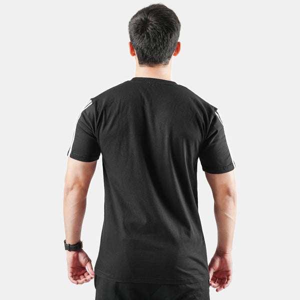 Black Cotton T-Shirt with Three Arm Stripes
