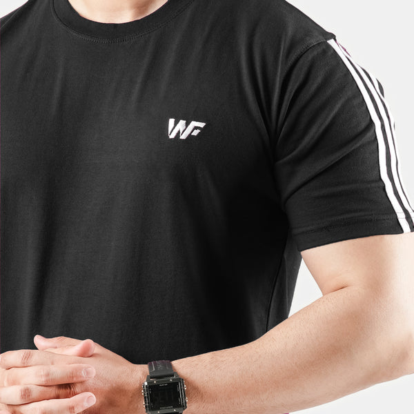 Black Cotton T-Shirt with Three Arm Stripes