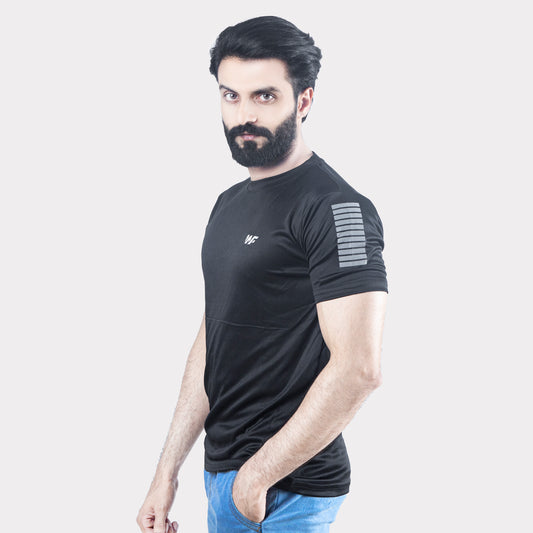 Black Quick Dry T-Shirt with Shoulder Stripes