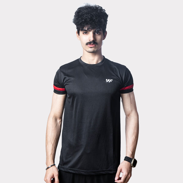 Black T-Shirt with Red Sleeve Panel