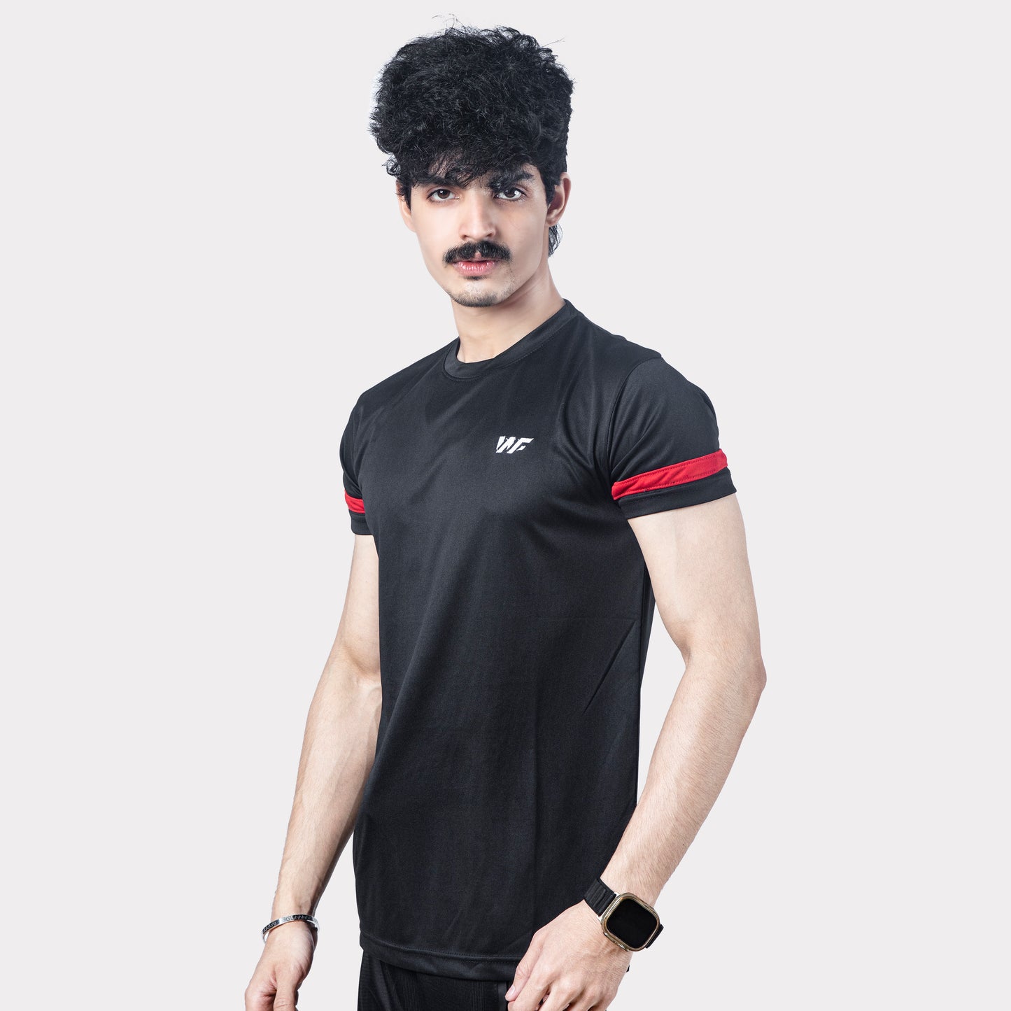 Black  T-Shirt with Red Sleeve Panel