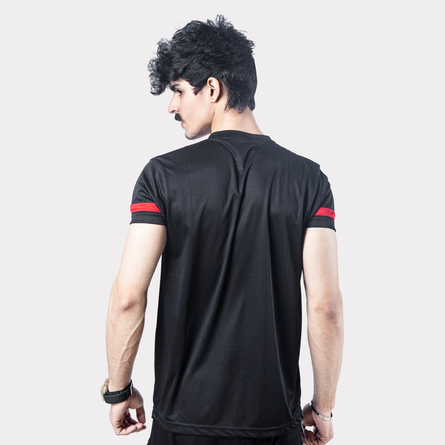 Black  T-Shirt with Red Sleeve Panel