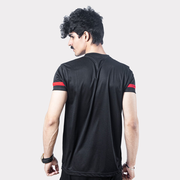 Black T-Shirt with Red Sleeve Panel