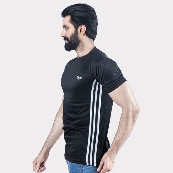 Black Quick Dry T-Shirt with Forward Three White Stripes