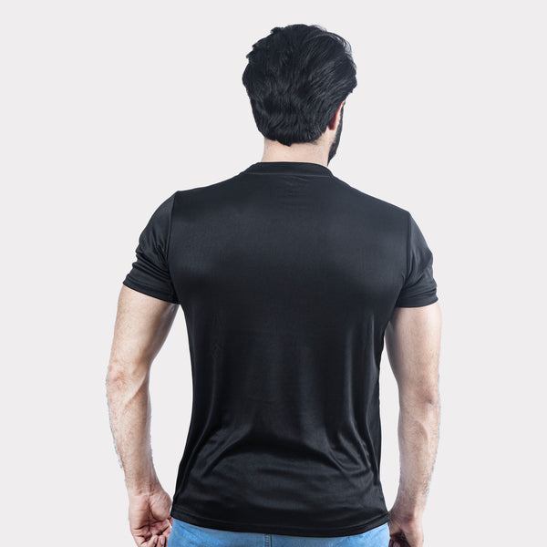 Black Quick Dry T-Shirt with Forward Three White Stripes