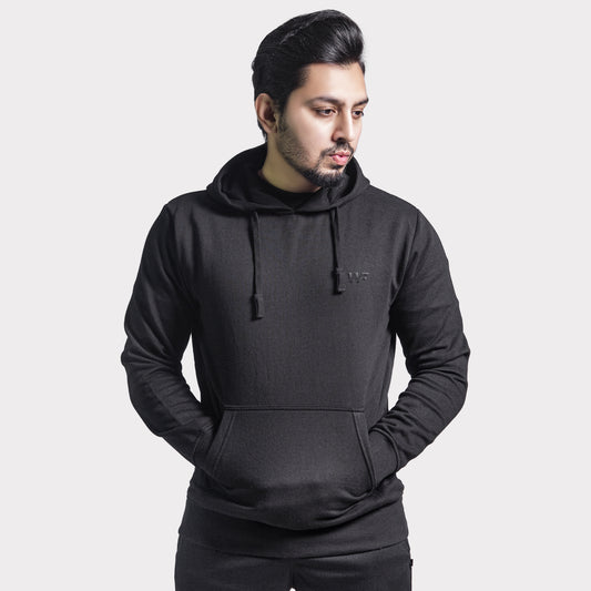 Unisex Round Neck Solid Black Hoodie