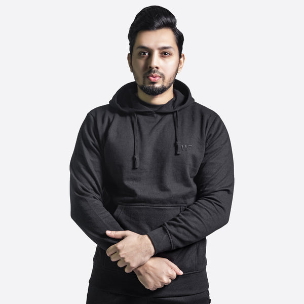 Unisex Round Neck Solid Black Hoodie