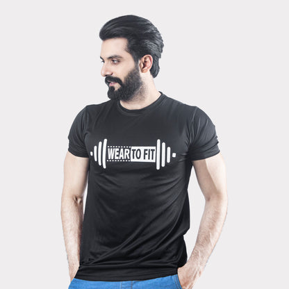 Wear To Fit Dumbbell Black Quick Dry T-Shirt