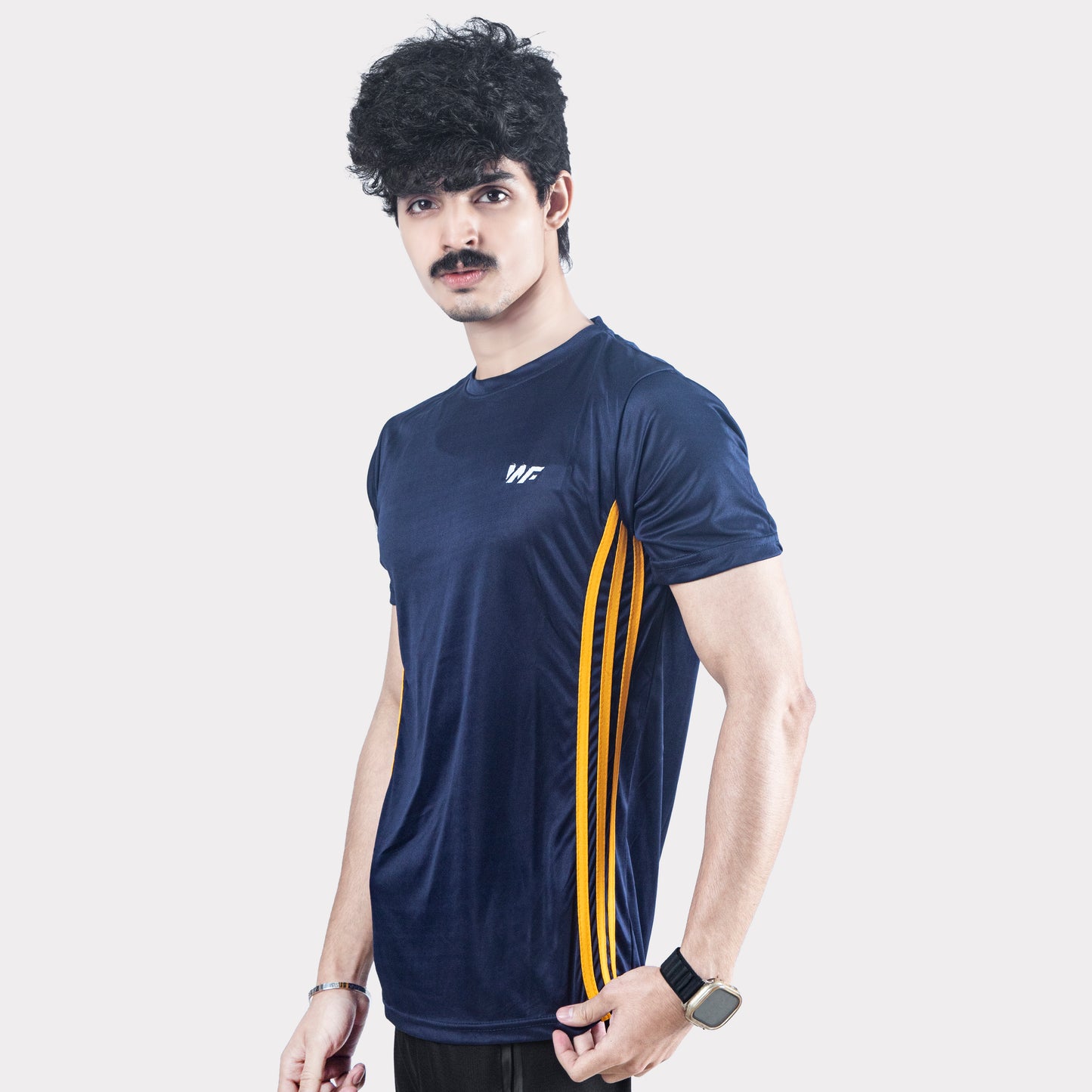 Blue Quick Dry T-Shirt with Forward Three Yellow Stripes