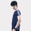 Navy Cotton T-Shirt with White Shoulder Stripes