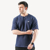 Self Lining Navy Blue Relaxed Fit lycra Tshirt