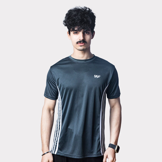 Smoke Gray Quick Dry T-Shirt with Forward Three White Stripes