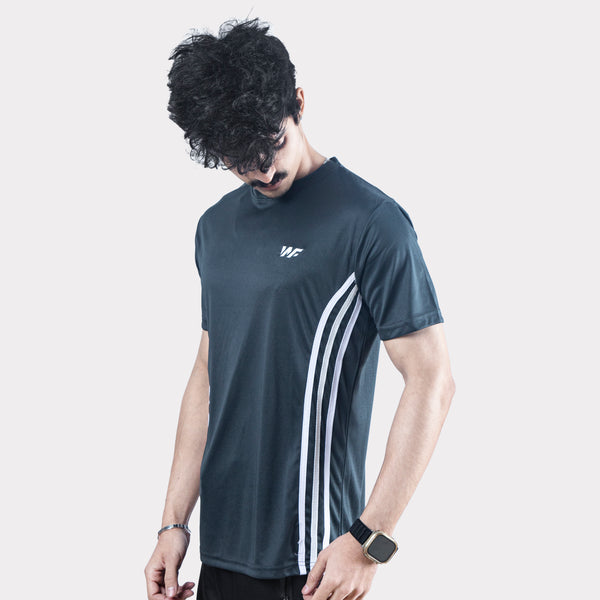Smoke Gray Quick Dry T-Shirt with Forward Three White Stripes