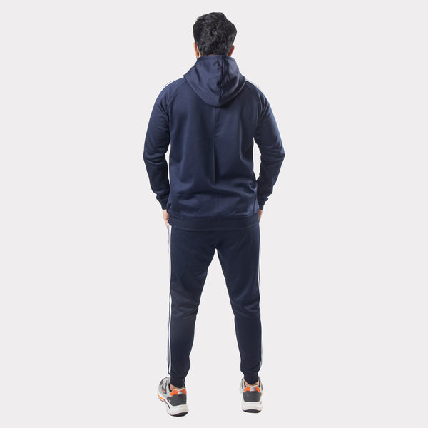 Navy Blue Tracksuit With Three White Stripes