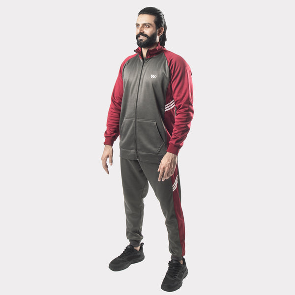 Charco and Maroon Tracksuit With Three White Stripes