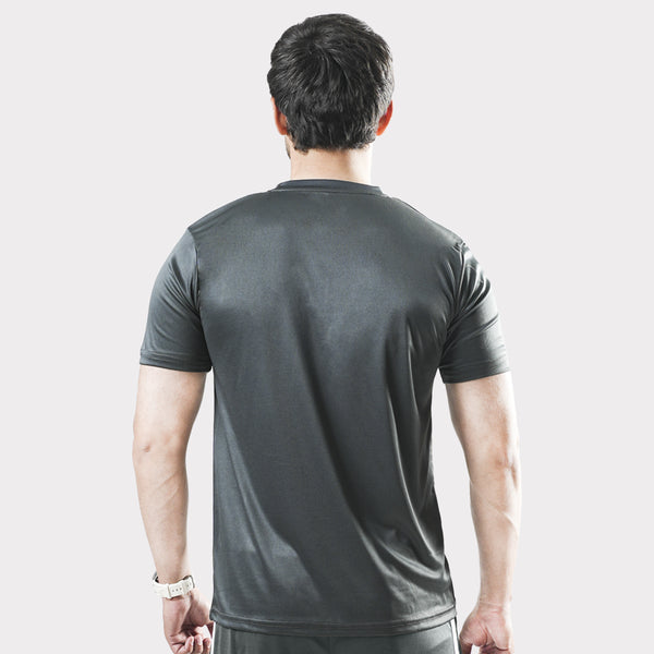 Smoky Gray Quick Dry T-Shirt with Front white Stripes