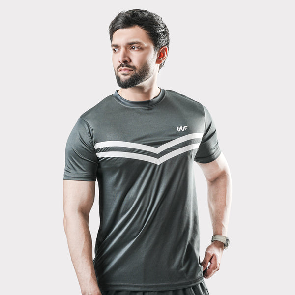 Smoky Gray Quick Dry T-Shirt with Front white Stripes