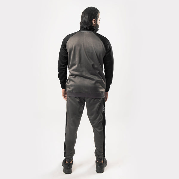 Charcoal and Black Tracksuit With Three White Stripes