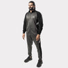 Charcoal and Black Tracksuit With Three White Stripes