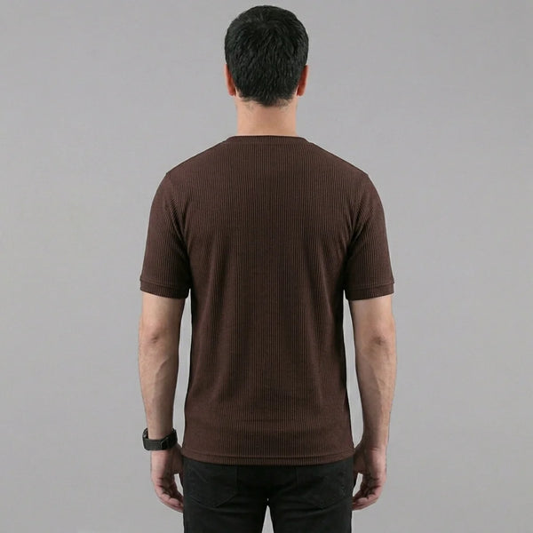Dark Brown Ribbed Crew Neck T shirt