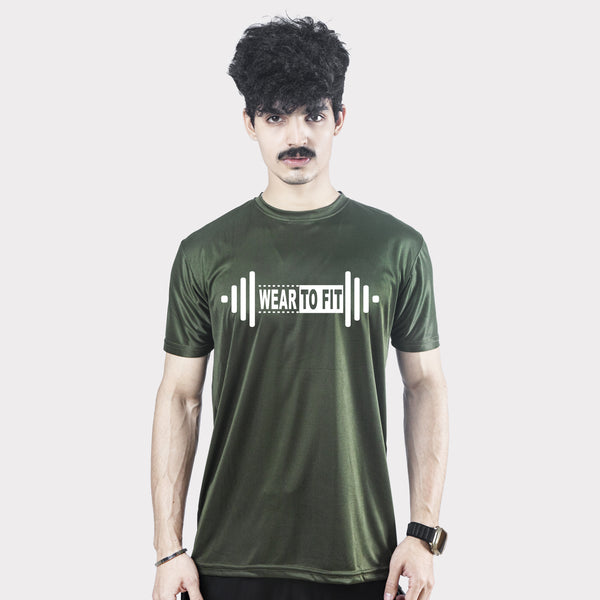 Wear To Fit Dumbbell Dark Green Quick Dry T-Shirt