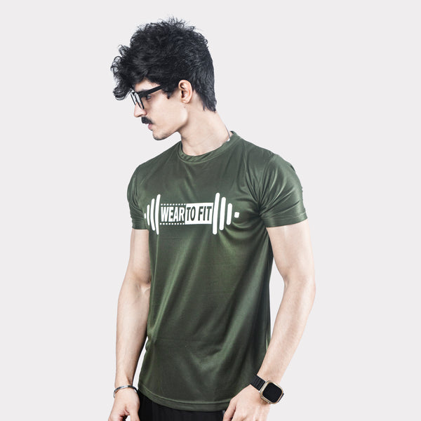 Wear To Fit Dumbbell Dark Green Quick Dry T-Shirt