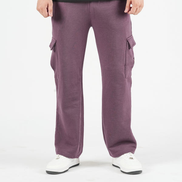 Mauve Pink Winter Wide Leg Cargo Trousers