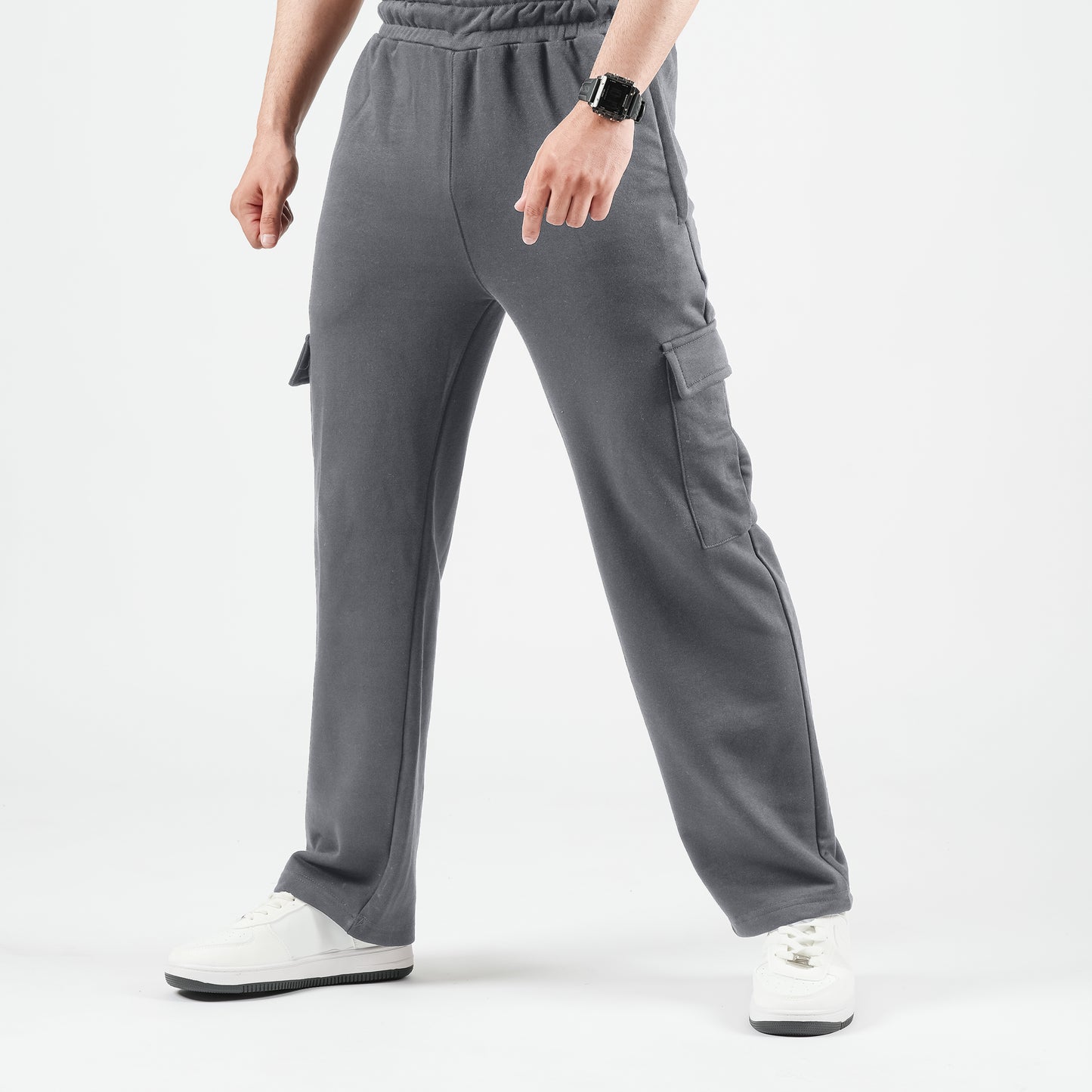 Smokey Grey Wide Leg Cargo Trousers