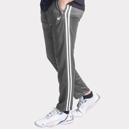 Gray  Interlock Quick Dry Bottoms With Two White Stripes