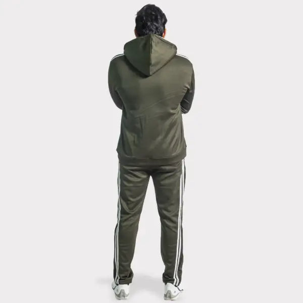 Olive Green Tracksuit with Two White Stripes
