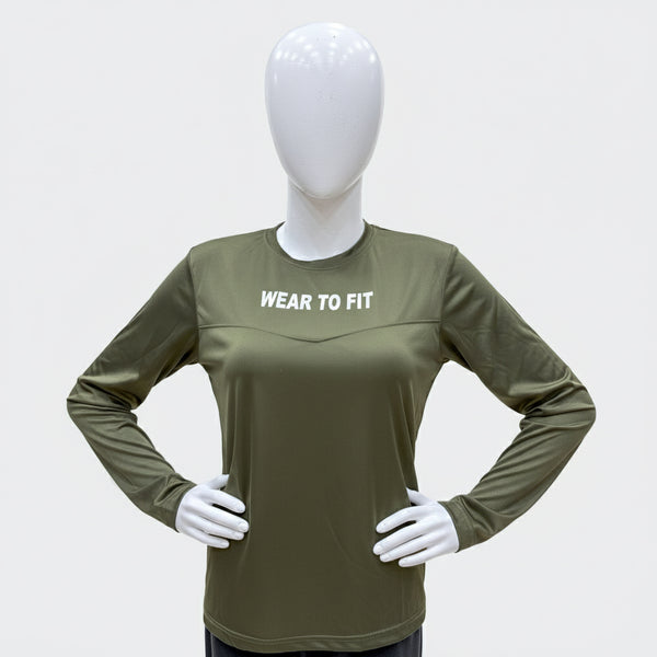 Wear To Fit Olive Green Quick Dry Full Sleeves T-Shirt