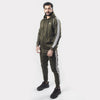 Olive Green Tracksuit With Three White Stripes