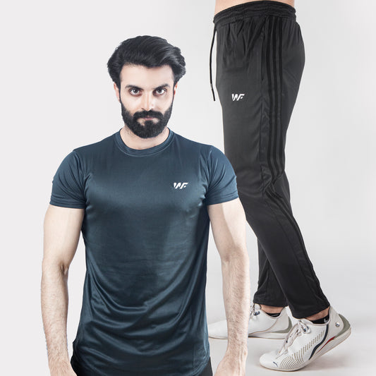 Smoky Gray T-Shirt & Black Three Stripes Trouser