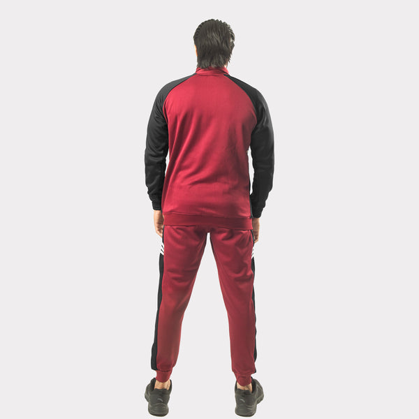 Maroon and Black Tracksuit With Three White Stripes