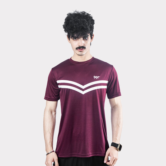 Maroon Quick Dry T-Shirt with Front white Stripes