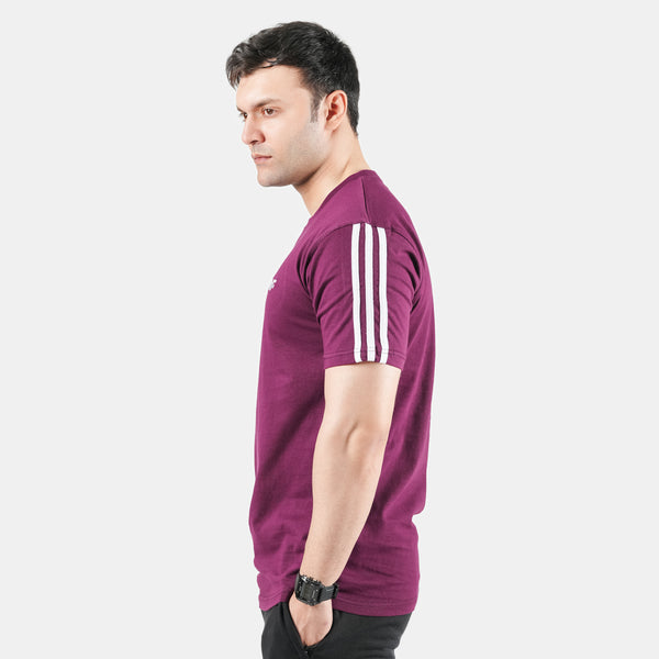 Plum Cotton Tshirt with Arm Stripes