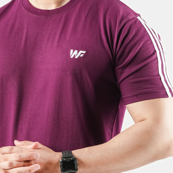 Plum Cotton Tshirt with Arm Stripes
