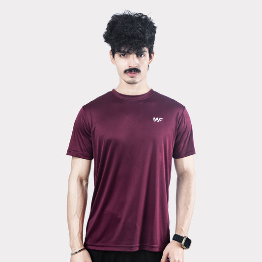 Maroon Quick Dry T-Shirt with Shoulder Stripes