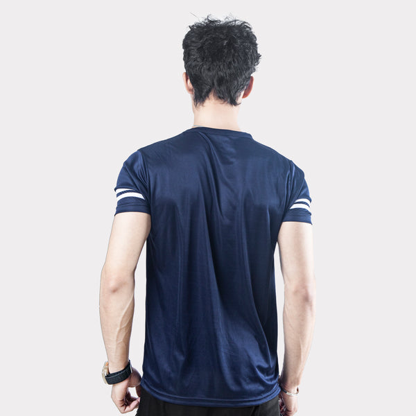 Navy Quick Dry T-Shirt with White Dual Arm Stripes