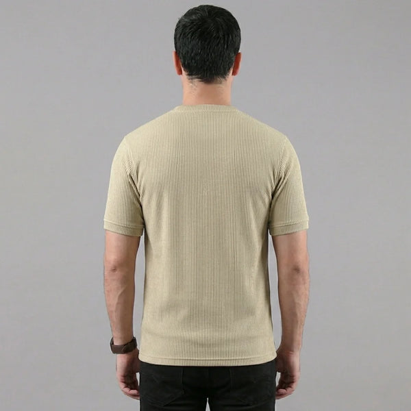 Beige Ribbed Crew Neck T shirt