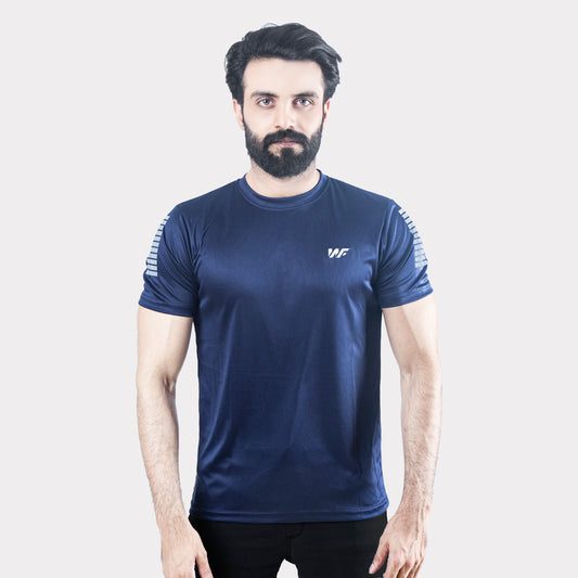 Blue Quick Dry T-Shirt with Shoulder Stripes