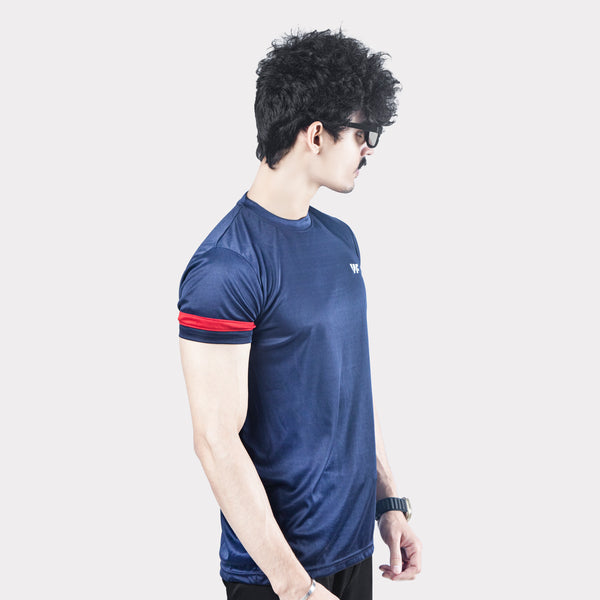 Navy T-Shirt with Red Sleeve Panel