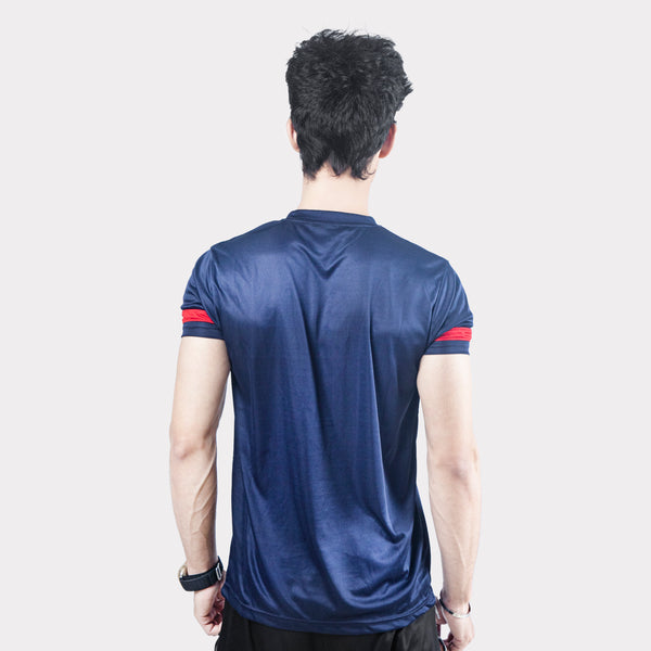 Navy T-Shirt with Red Sleeve Panel