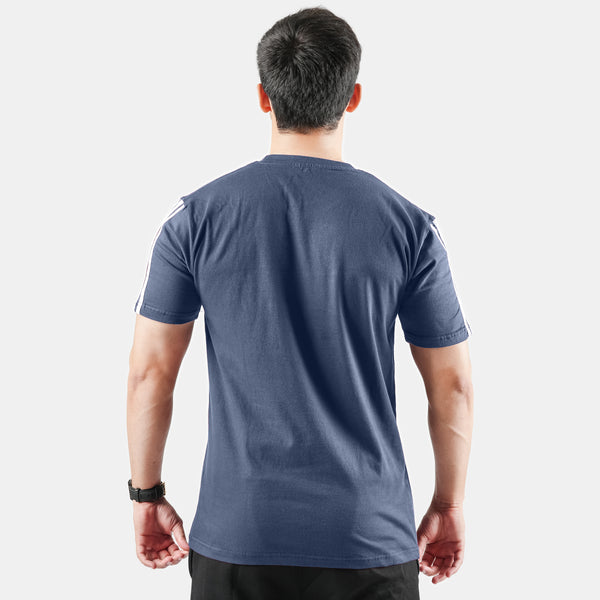 Plain Navy Blue Cotton Tshirt with Arm Stripes