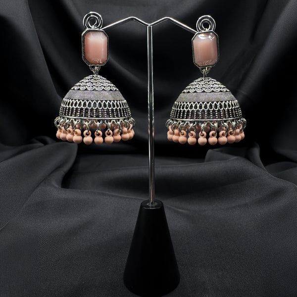 Peach Pink Stone Traditonal Jhumkas